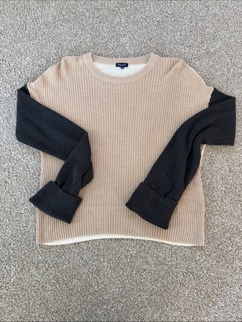 Splendid Two-Tone Crewneck Sweater in Beige and Black